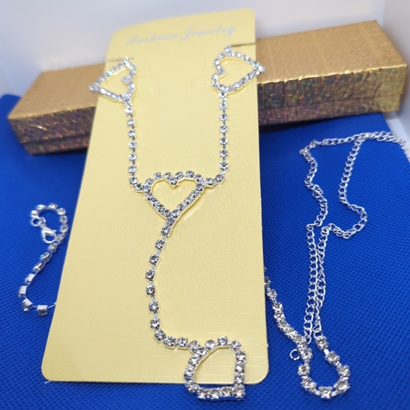 Retro Waistband-Rhinestone Crystal Heart Body Chain Belt Accessory Silver NWT - Picture 4 of 6